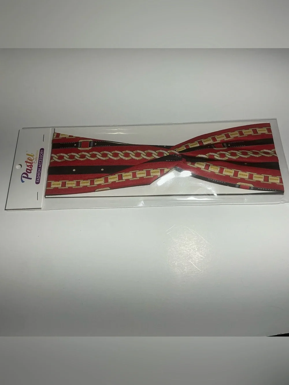 Red & Gold Chain Print Twist Headband